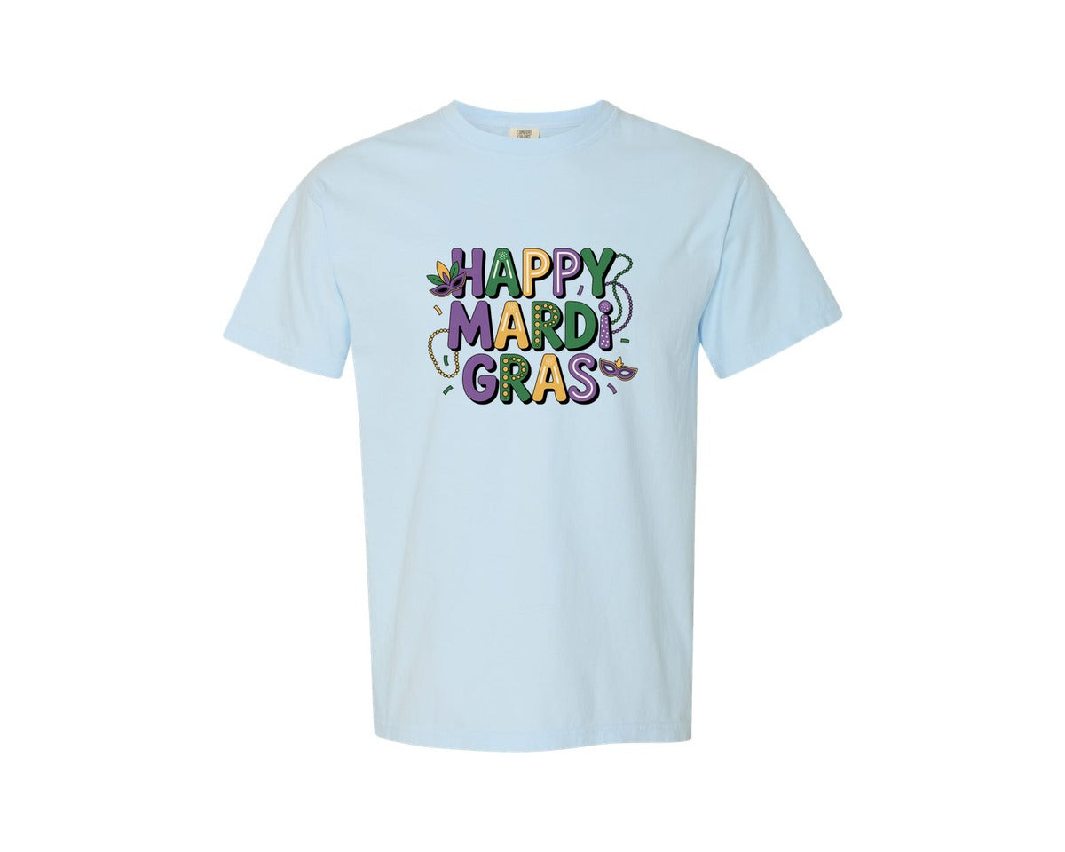 brand:Comfort Colors|color:Chambray|Happy Mardi Gras Mardi Gras 5 Graphic T-Shirt