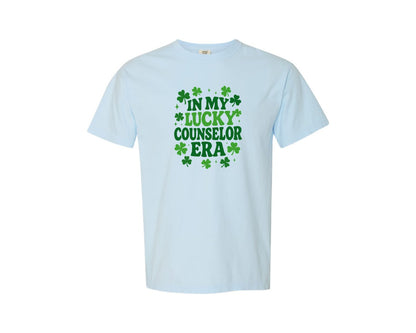 brand:Comfort Colors|color:Chambray|In My Lucky Counselor Era Lucky 3 Graphic T-Shirt