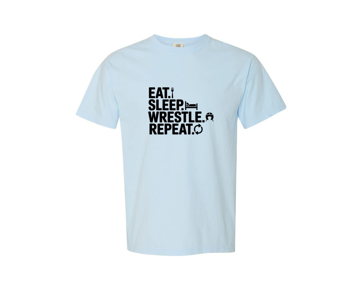 brand:Comfort Colors|color:Chambray|Eat Sleep Wrestle Repeat Ai Graphic T-Shirt