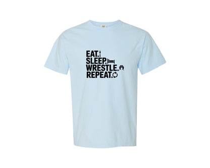 brand:Comfort Colors|color:Chambray|Eat Sleep Wrestle Repeat Ai Graphic T-Shirt
