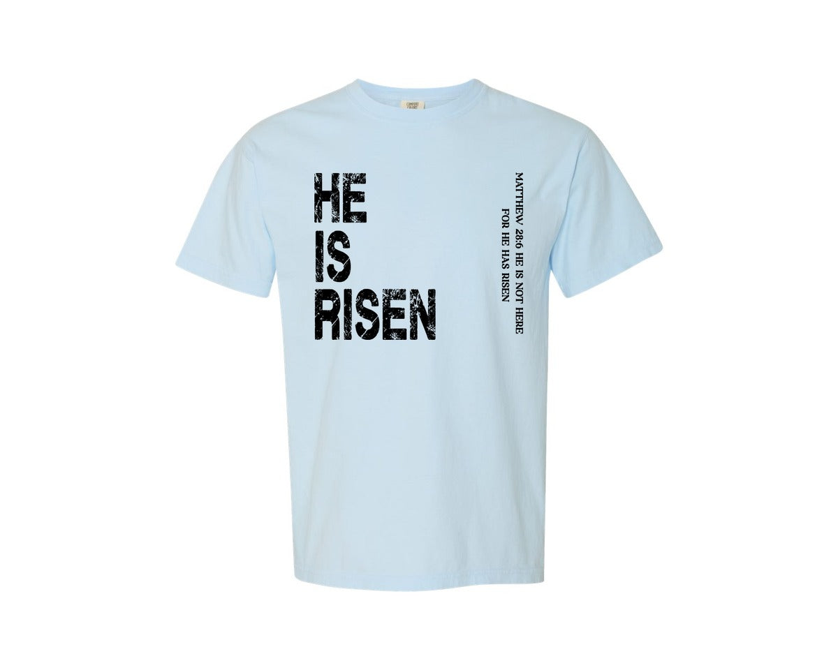 brand:Comfort Colors|color:Chambray|He Is Risen Matthew 286 Easter Graphic T-Shirt