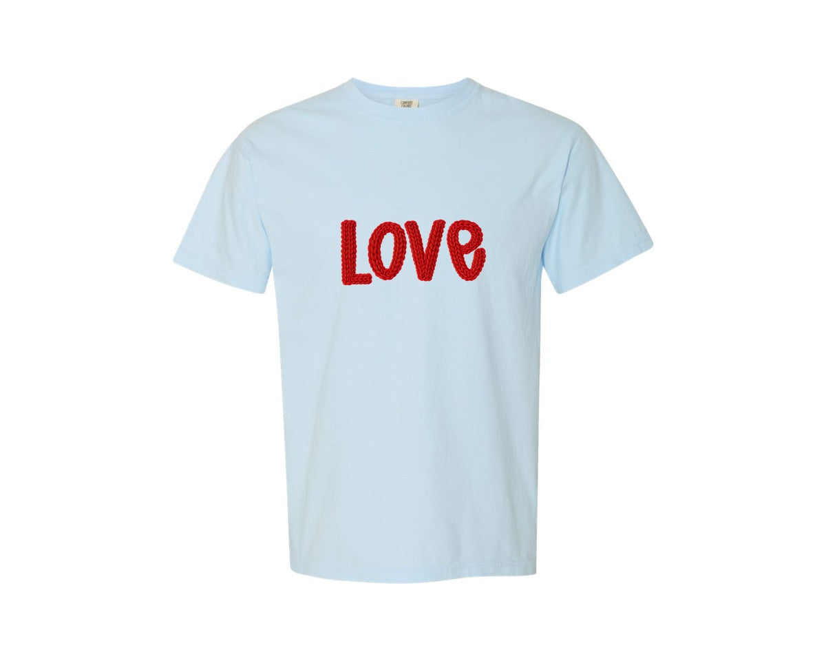 brand:Comfort Colors|color:Chambray|Faux Yarn Love Valentines Day 8 Graphic T-Shirt