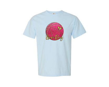 brand:Comfort Colors|color:Chambray|Game Day Basketball Coquette Graphic T-Shirt