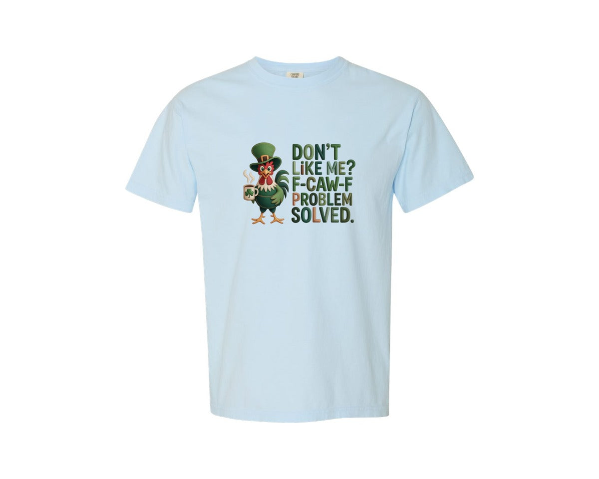 brand:Comfort Colors|color:Chambray|F Caw F St Patricks Day Funny Rooster 4 Graphic T-Shirt