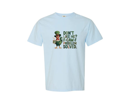 brand:Comfort Colors|color:Chambray|F Caw F St Patricks Day Funny Rooster 4 Graphic T-Shirt