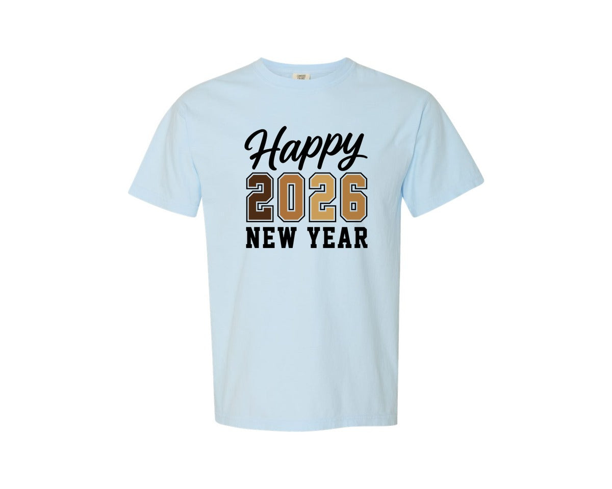 brand:Comfort Colors|color:Chambray|Happy New Year 2026 New Year 3 Graphic T-Shirt
