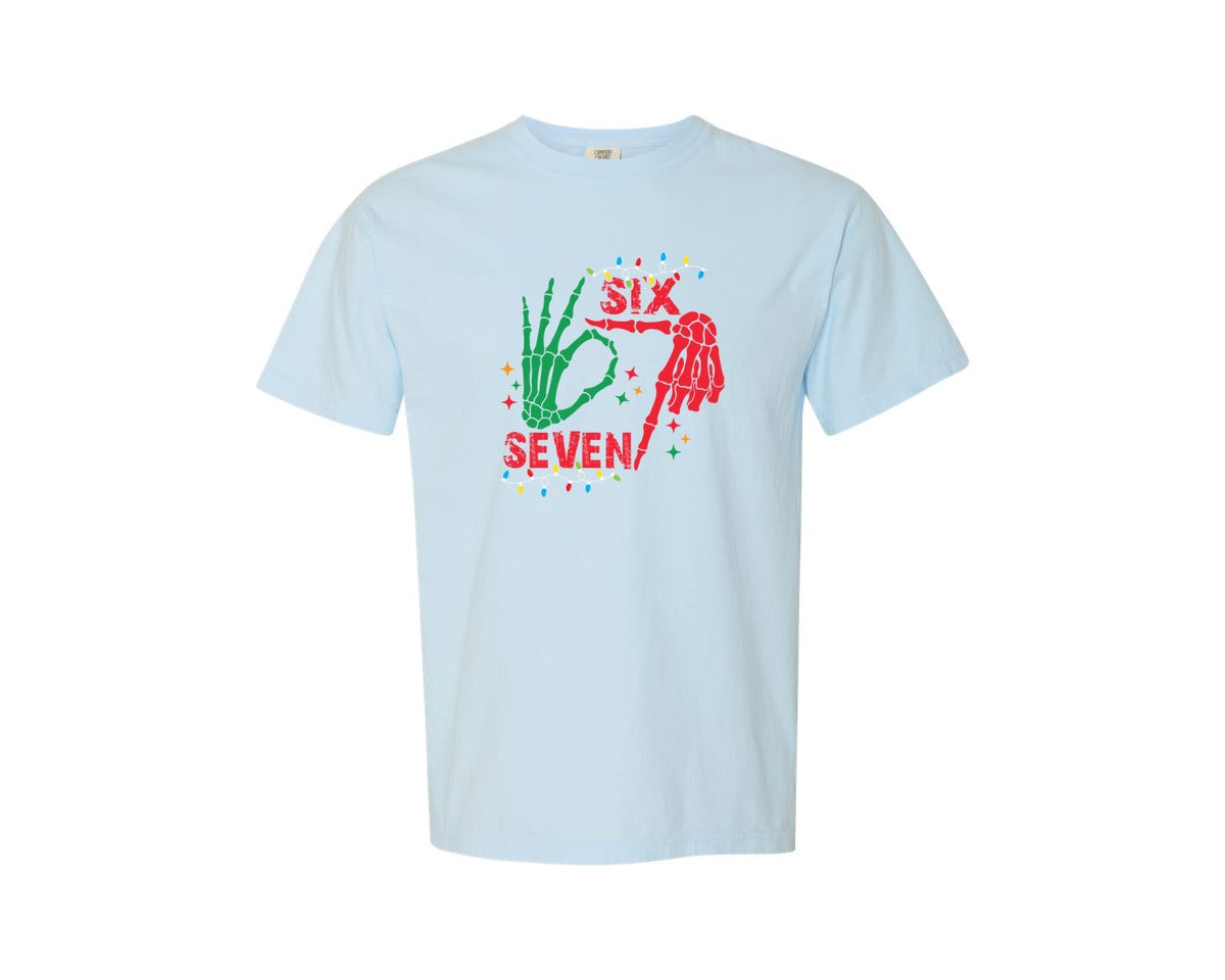 brand:Comfort Colors|color:Chambray|Funny 6 7 Meme Christmas Graphic T-Shirt