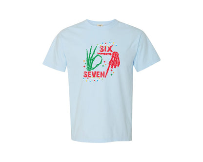 brand:Comfort Colors|color:Chambray|Funny 6 7 Meme Christmas Graphic T-Shirt