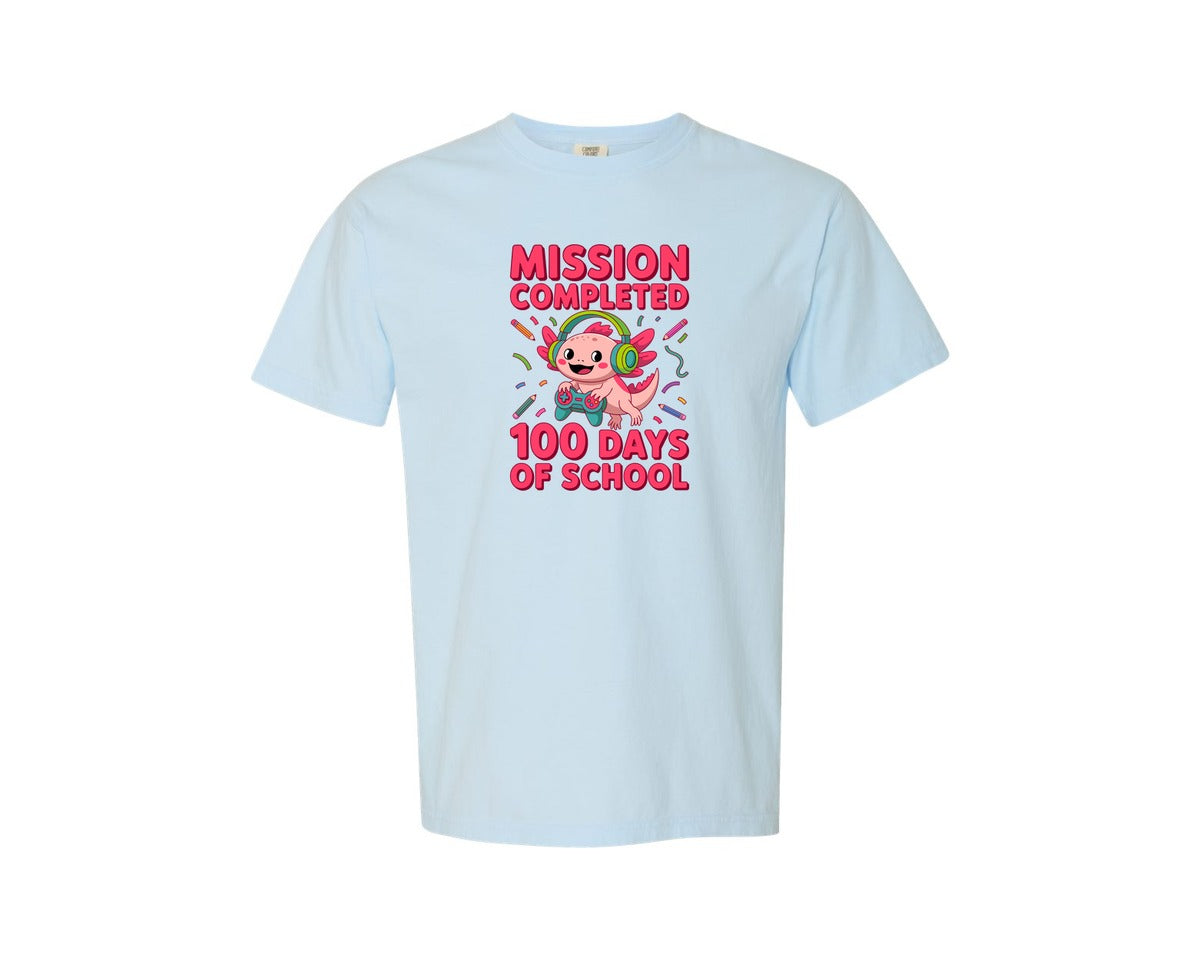 brand:Comfort Colors|color:Chambray|100 Days School Axolotl T Shjrt Design Graphic T-Shirt