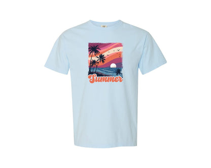 brand:Comfort Colors|color:Chambray|Retro Vintage Sunset Summer Shirt Graphic T-Shirt
