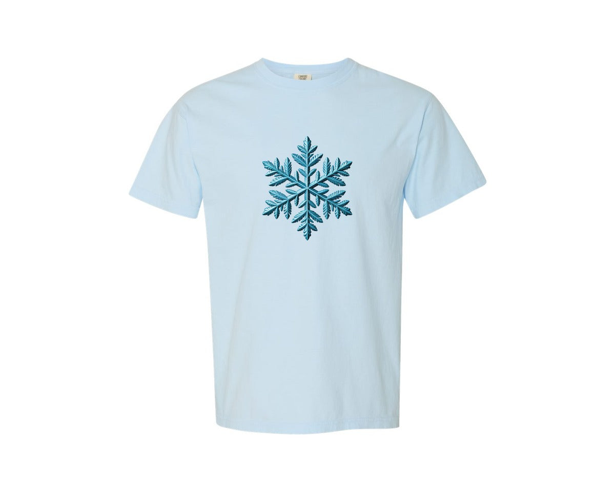 brand:Comfort Colors|color:Chambray|Blue Crochet Christmas Snowflake Graphic T-Shirt