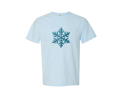brand:Comfort Colors|color:Chambray|Blue Crochet Christmas Snowflake Graphic T-Shirt