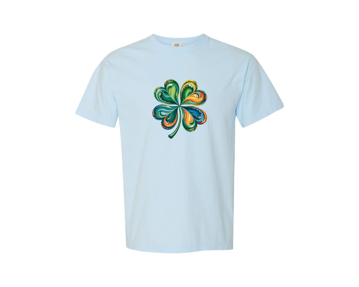 brand:Comfort Colors|color:Chambray|St Patricks Four Leaf Shamrock T Shirt Graphic T-Shirt