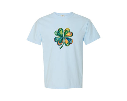 brand:Comfort Colors|color:Chambray|St Patricks Four Leaf Shamrock T Shirt Graphic T-Shirt