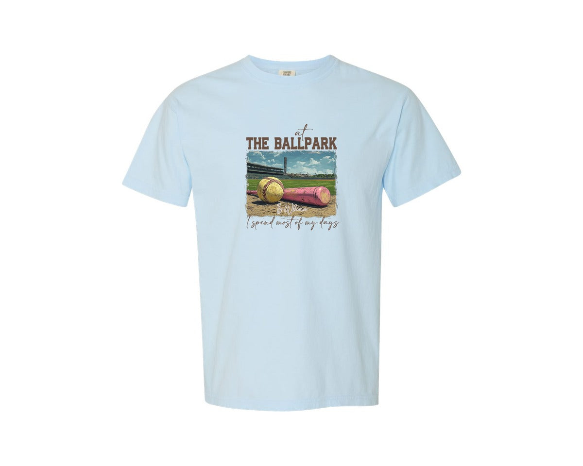 brand:Comfort Colors|color:Chambray|At The Ballpark Funny Softball Graphic T-Shirt