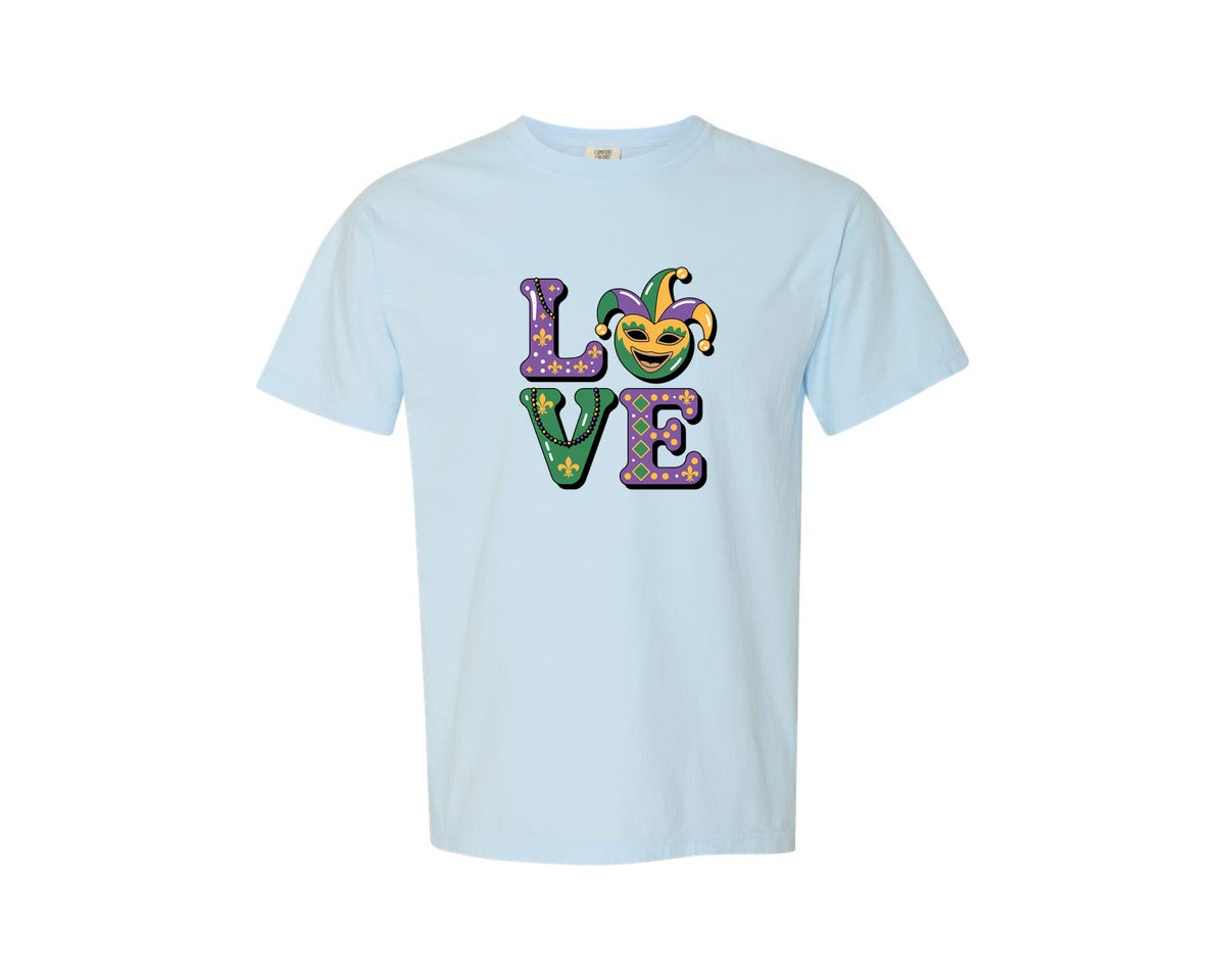 brand:Comfort Colors|color:Chambray|Faux Yarn Mardi Gras Love 4 Graphic T-Shirt