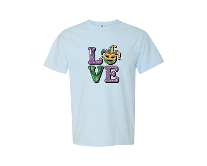 brand:Comfort Colors|color:Chambray|Faux Yarn Mardi Gras Love 4 Graphic T-Shirt