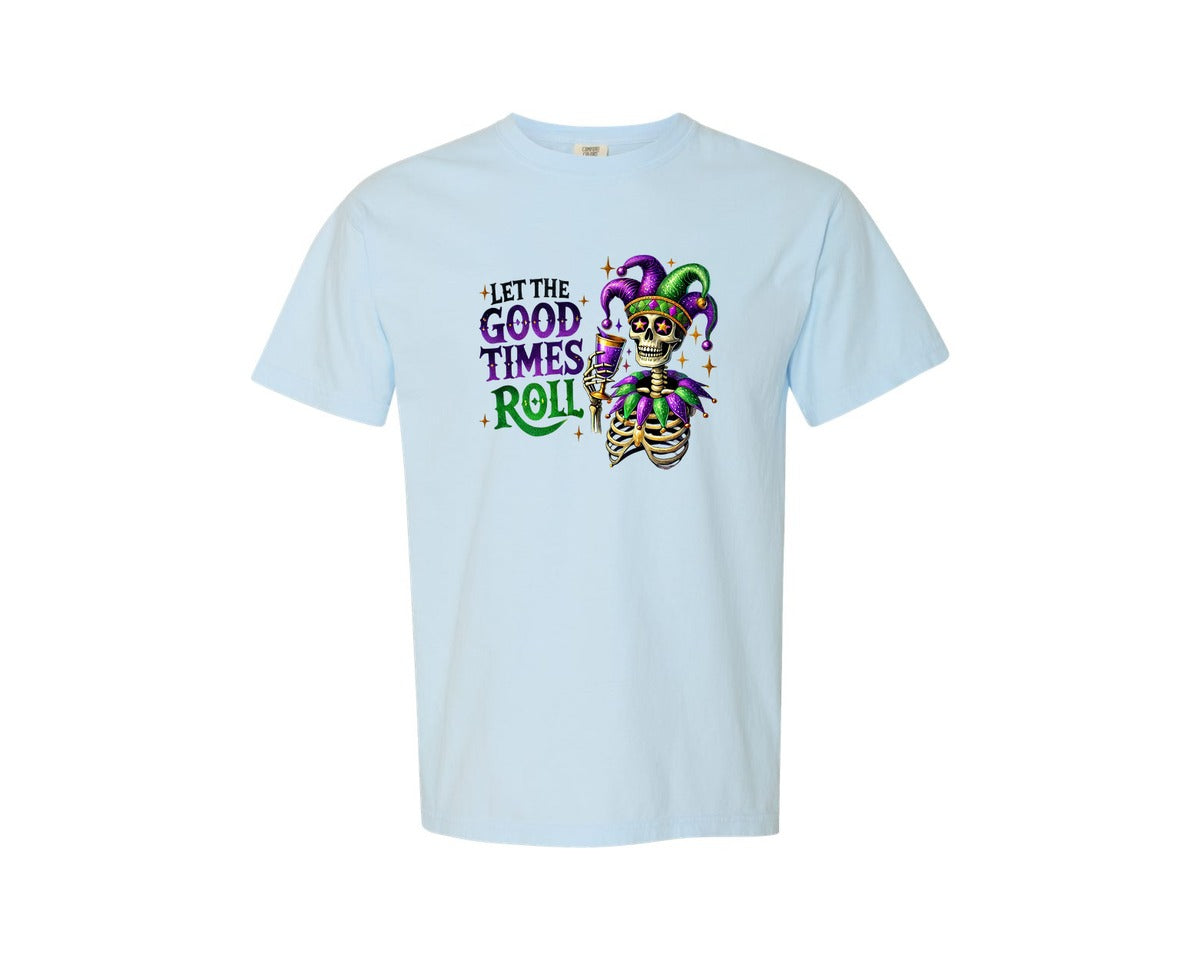 brand:Comfort Colors|color:Chambray|Let The Good Times Roll Mardi Gras 4 Graphic T-Shirt