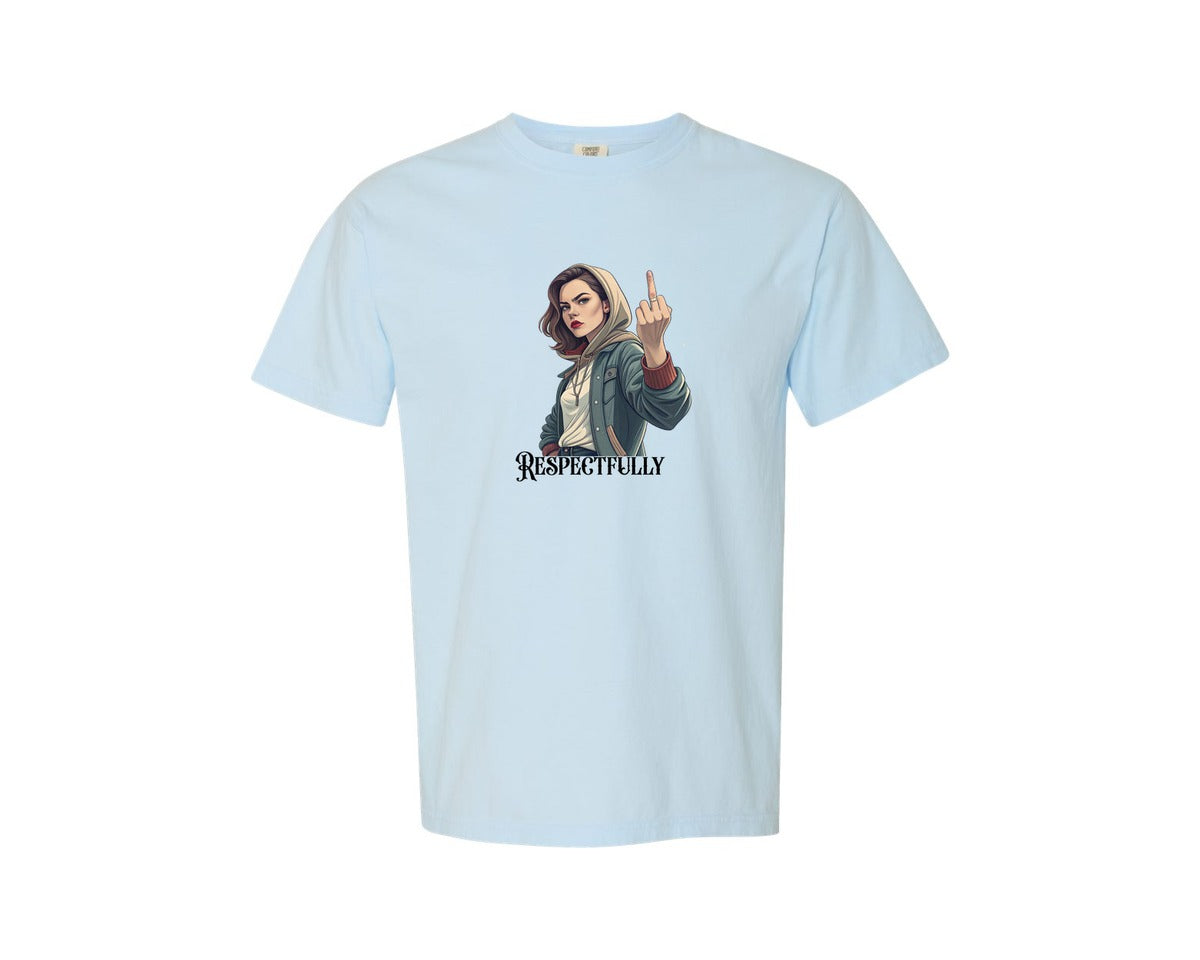brand:Comfort Colors|color:Chambray|Respectfully Middle Finger Old Lady 2 Graphic T-Shirt