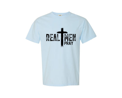 brand:Comfort Colors|color:Chambray|Real Men Pray Design Graphic T-Shirt