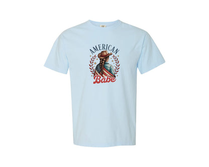 brand:Comfort Colors|color:Chambray|4Th Of July Patriotic American Babe 2 Graphic T-Shirt