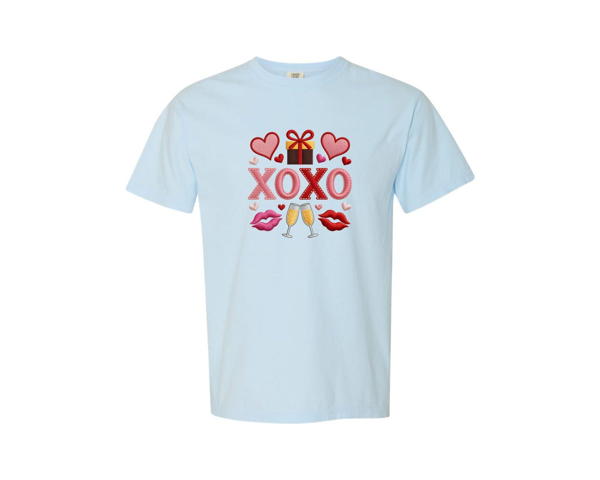 brand:Comfort Colors|color:Chambray|Xoxo Valentine Heart Valentines Da 3 Graphic T-Shirt