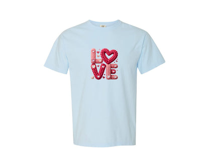 brand:Comfort Colors|color:Chambray|Cozy Knitted Love E280A2 Chunky Yarn Graphic T-Shirt