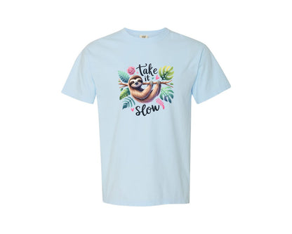 brand:Comfort Colors|color:Chambray|Funny Sloth Take It Slow Graphic T-Shirt