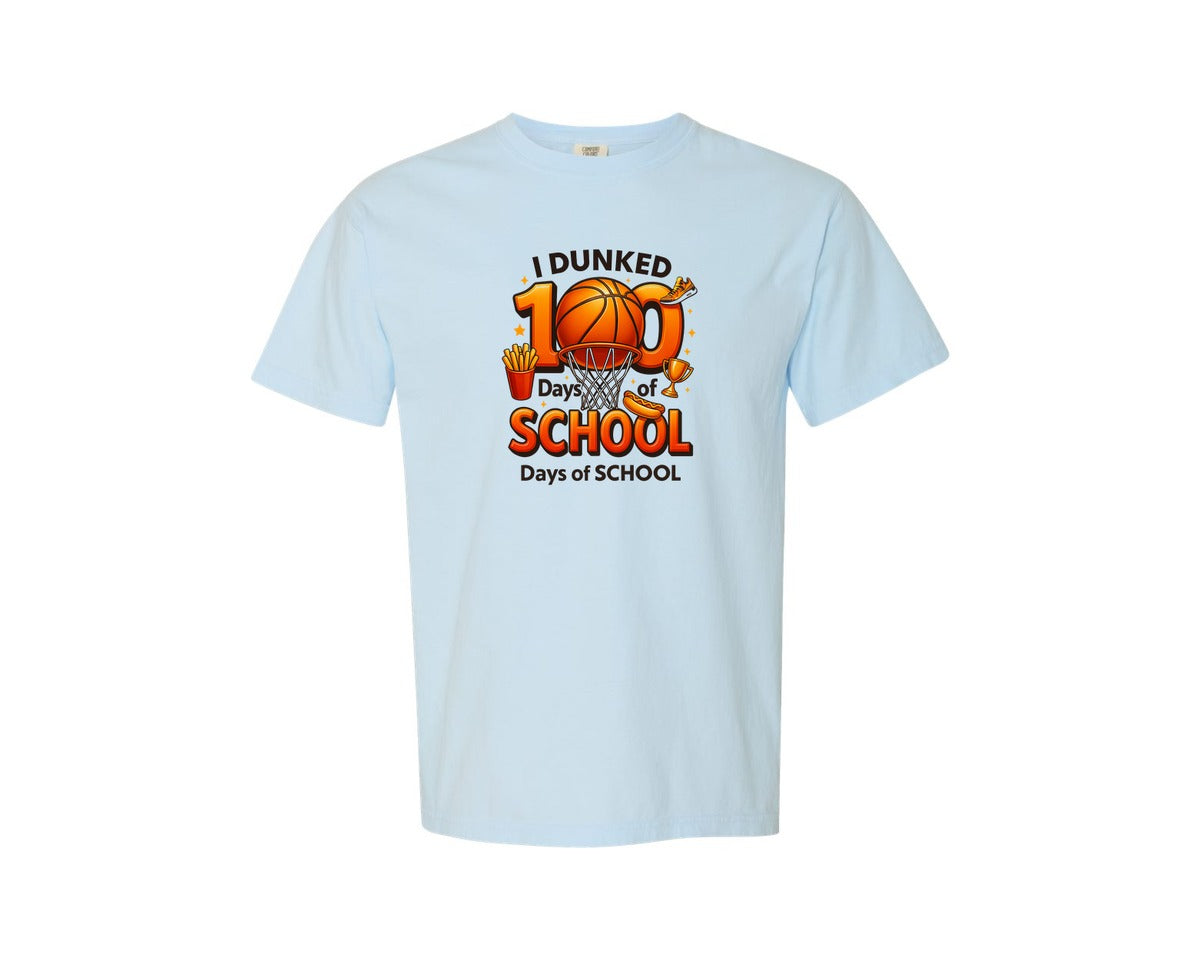 brand:Comfort Colors|color:Chambray|Dunked 100 Days Of School Graphic T-Shirt