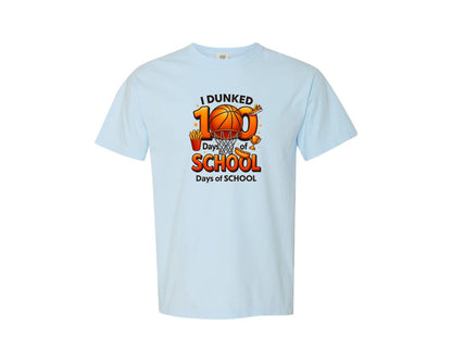 brand:Comfort Colors|color:Chambray|Dunked 100 Days Of School Graphic T-Shirt