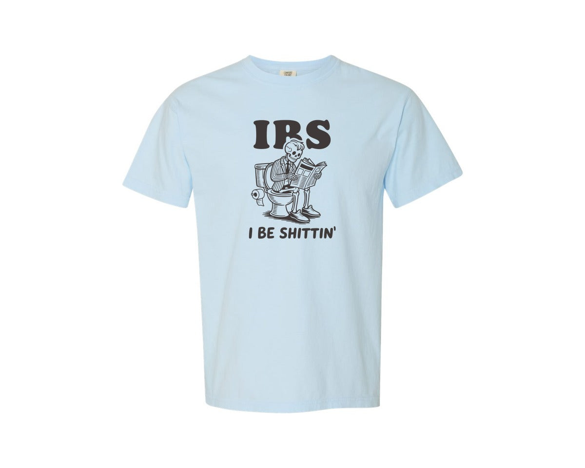 brand:Comfort Colors|color:Chambray|Funny Skeleton On Toilet Sarcastic Graphic T-Shirt