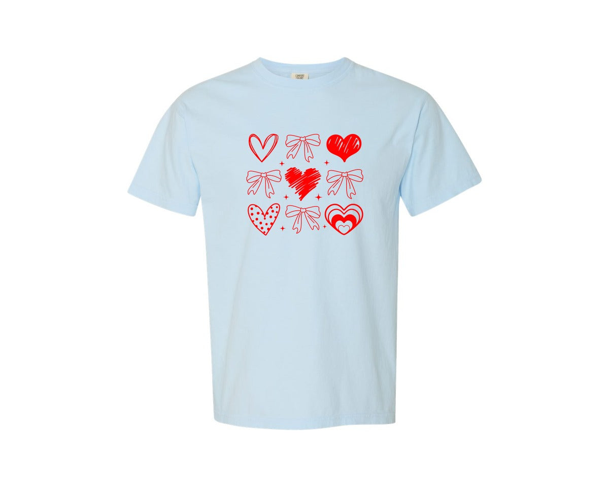 brand:Comfort Colors|color:Chambray|Valentine Coquette Heart Xoxo Graphic T-Shirt