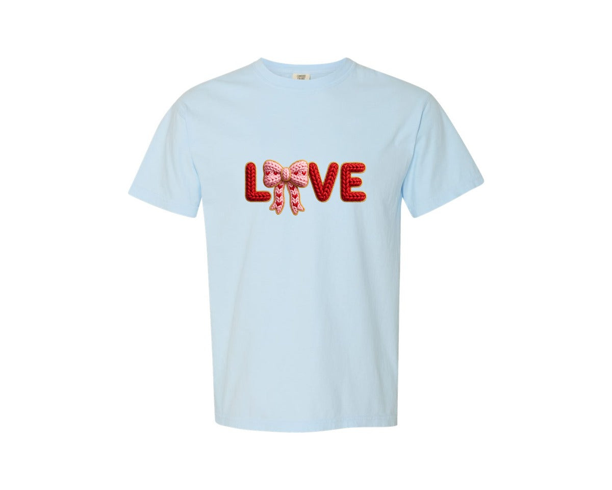 brand:Comfort Colors|color:Chambray|Valentines Day Love Crochet Graphic T-Shirt