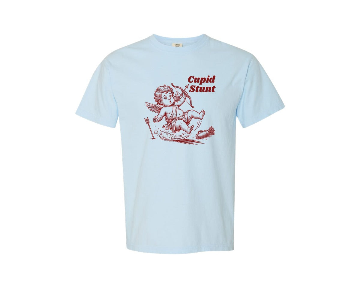 brand:Comfort Colors|color:Chambray|Fallen Cupid Stunt Funny Valentine Graphic T-Shirt