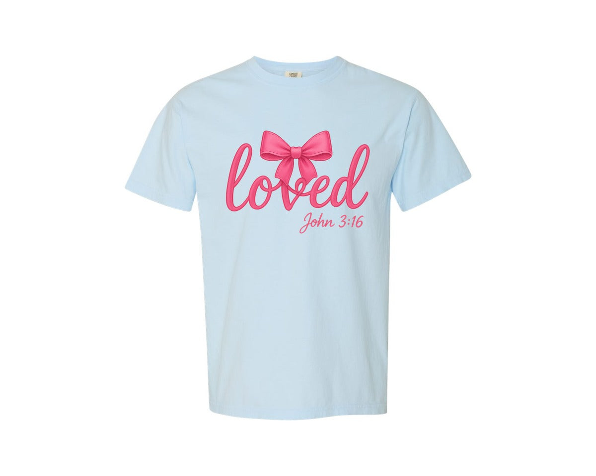 brand:Comfort Colors|color:Chambray|Loved John 3 16 Christian Valentine 2 Graphic T-Shirt