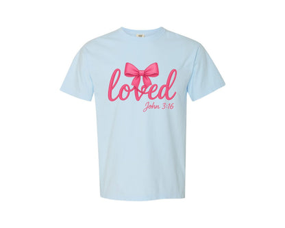 brand:Comfort Colors|color:Chambray|Loved John 3 16 Christian Valentine 2 Graphic T-Shirt