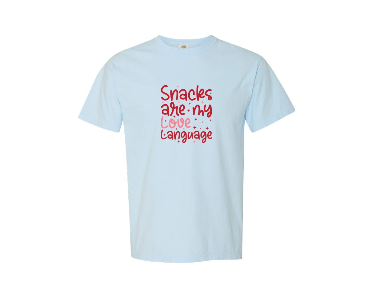 brand:Comfort Colors|color:Chambray|Snacks Are My Love Language 9 Graphic T-Shirt