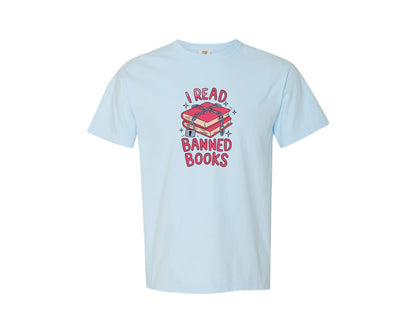 brand:Comfort Colors|color:Chambray|Read Banned Books Locked Stack Graphic T-Shirt