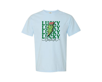 brand:Comfort Colors|color:Chambray|Lucky Teacher St Patricks Day 10 Graphic T-Shirt