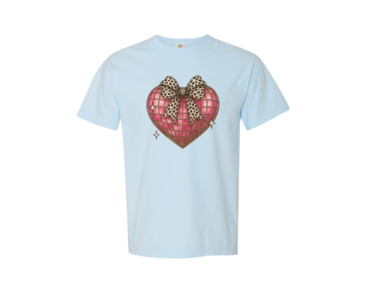 brand:Comfort Colors|color:Chambray|Leopard Heart Bow Coquette Graphic T-Shirt
