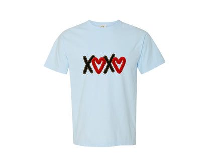 brand:Comfort Colors|color:Chambray|Yarn Crochet Xoxo Love Valentines Graphic T-Shirt