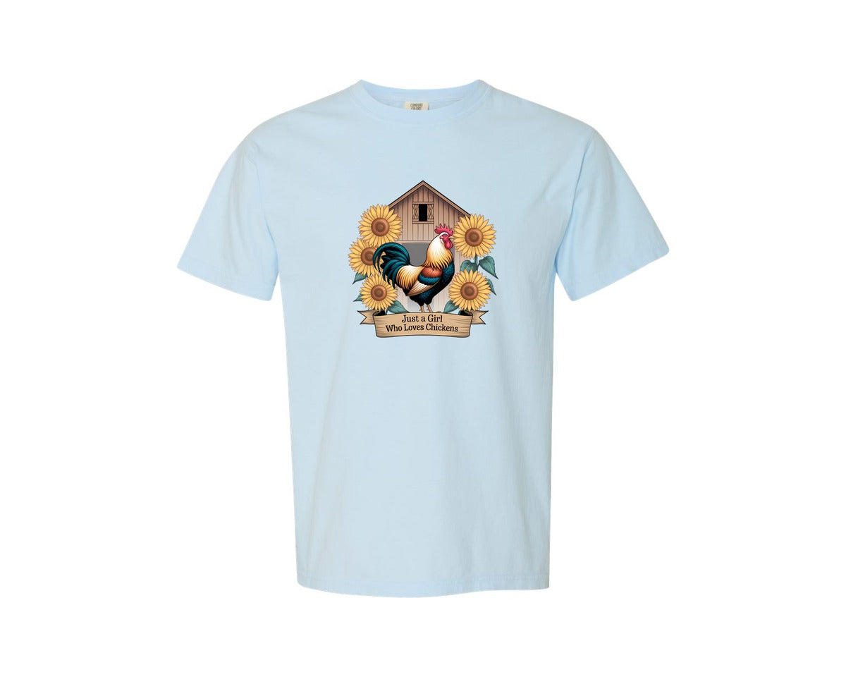 brand:Comfort Colors|color:Chambray|Just A Girl Who Loves Chickens 8 Graphic T-Shirt