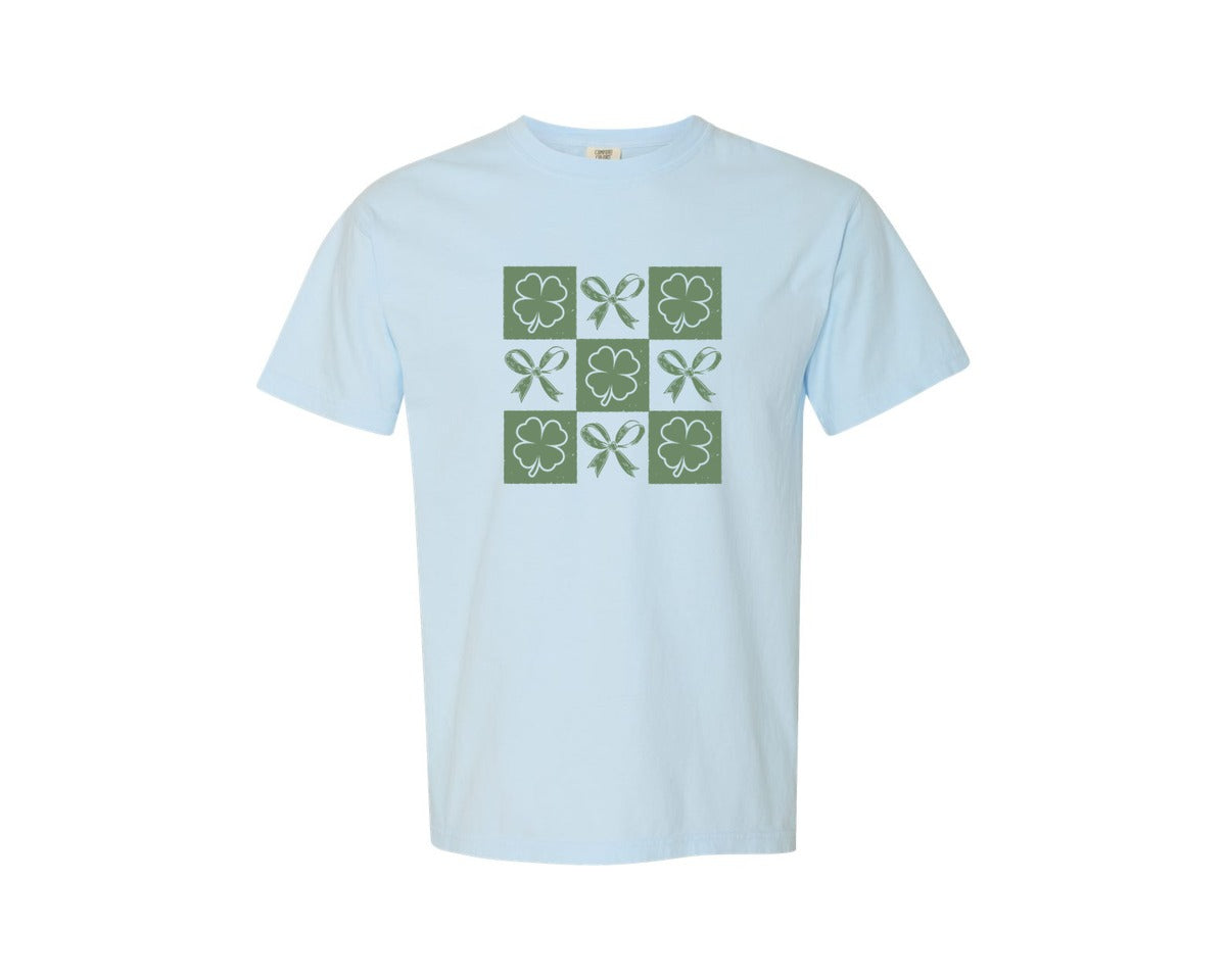 brand:Comfort Colors|color:Chambray|Retro Checkered St Patricks Day 9 Graphic T-Shirt