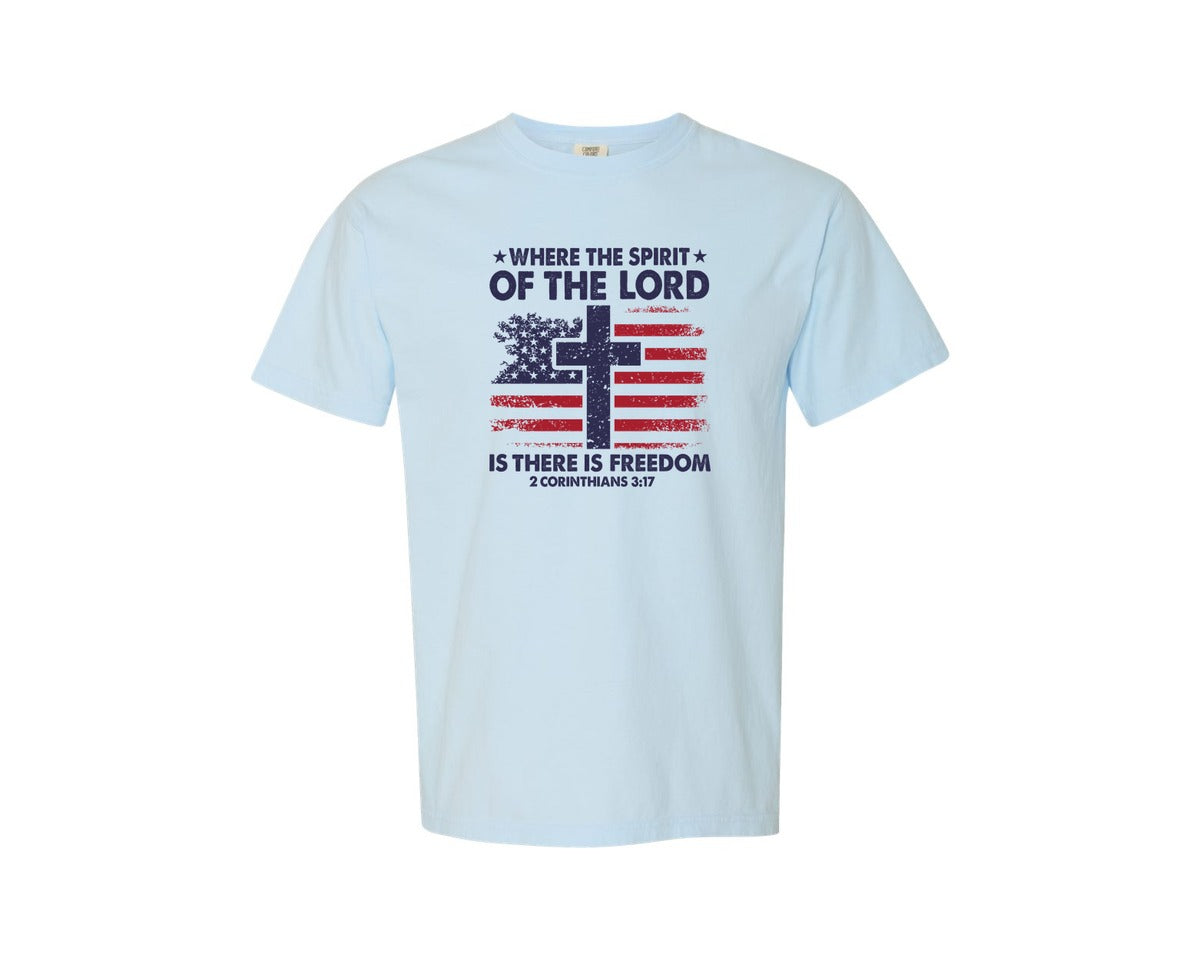 brand:Comfort Colors|color:Chambray|Spirit Of The Lord Freedom 4Th July Graphic T-Shirt