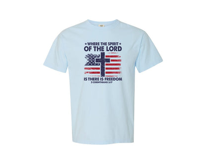 brand:Comfort Colors|color:Chambray|Spirit Of The Lord Freedom 4Th July Graphic T-Shirt