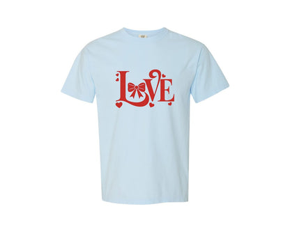 brand:Comfort Colors|color:Chambray|Love Coquette Pngvalentines Day Bow Graphic T-Shirt