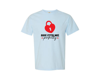 brand:Comfort Colors|color:Chambray|She He Fits Me Perfectly Couples Graphic T-Shirt