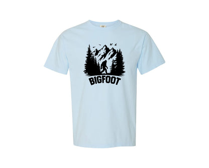 brand:Comfort Colors|color:Chambray|Retro Bigfoot Silhouette Pixel Art Graphic T-Shirt