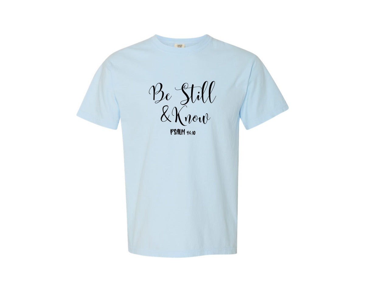 brand:Comfort Colors|color:Chambray|Be Still And Know Bible Verse 2 Graphic T-Shirt
