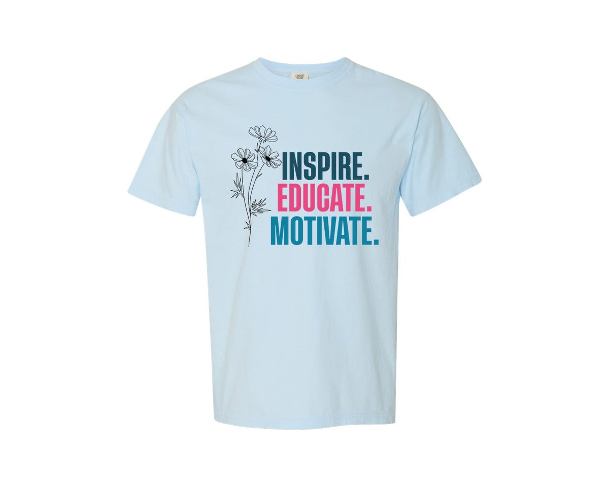 brand:Comfort Colors|color:Chambray|Boho Floral Teacher Graphic T-Shirt